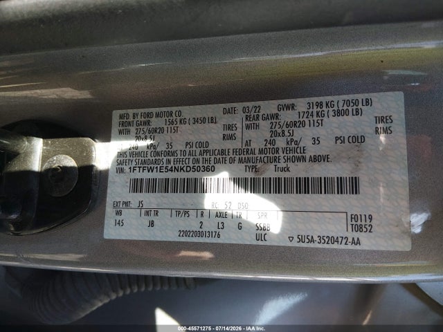 Ford F-150 Xl 2022 1FTFW1E54NKD50360 Image 9
