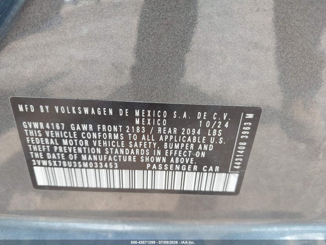 Продажа на аукционе авто 2025 Volkswagen Jetta 1.5t S, vin: 3VW5X7BU3SM033453, номер лота: 45571299
