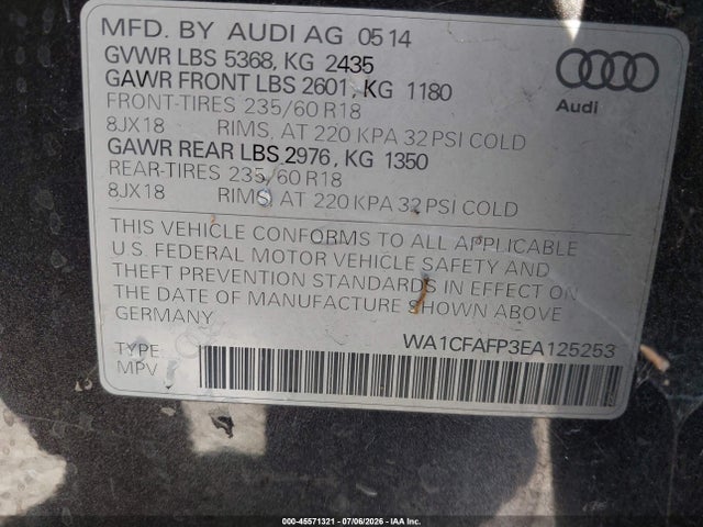 WA1CFAFP3EA125253 Audi Q5 2.0t Premium