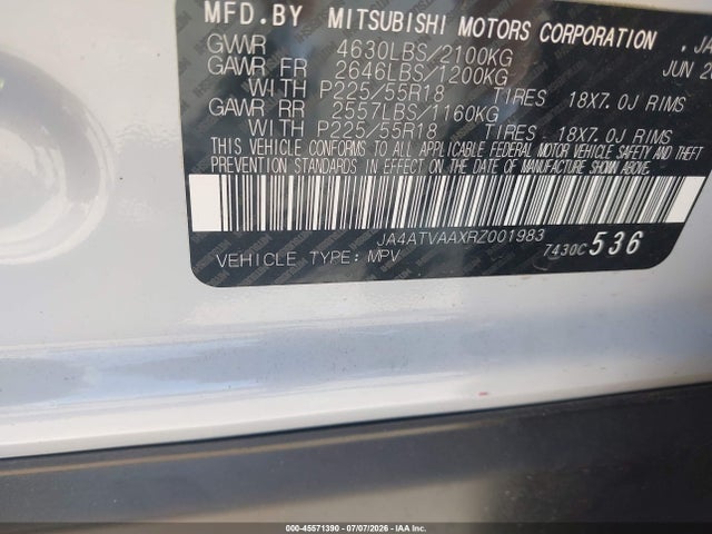 Aukcja sprzedaży 2024 Mitsubishi Eclipse Cross, vin: JA4ATVAAXRZ001983, numer aukcji: 45571390