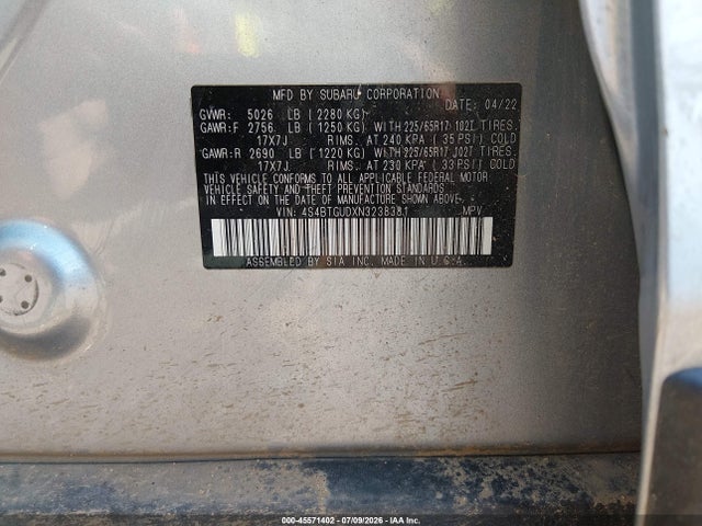 Продаж на аукціоні авто 2022 Subaru Outback Wilderness, vin: 4S4BTGUDXN3238381, номер лоту: 45571402
