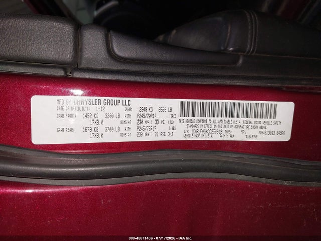 45571406 :رقم المزاد ، 1C4RJFAGXCC250819 vin ، 2012 Jeep Grand Cherokee Laredo مزاد بيع