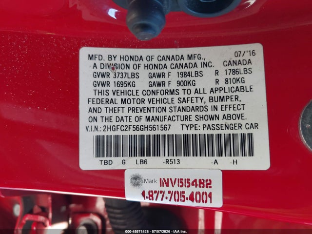 Honda Civic Lx 2016 2HGFC2F56GH561567 Image 9