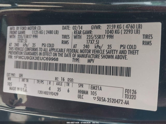 Ford ESCAPE SE 2014 1FMCU9GX3EUC69968 Image 9