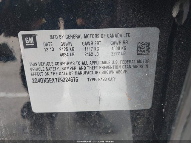 45571463 :رقم المزاد ، 2G4GK5EX7E9224676 vin ، 2014 Buick Regal Turbo مزاد بيع
