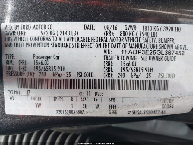 Ford FOCUS S 2016 1FADP3E25GL367452 Image 9