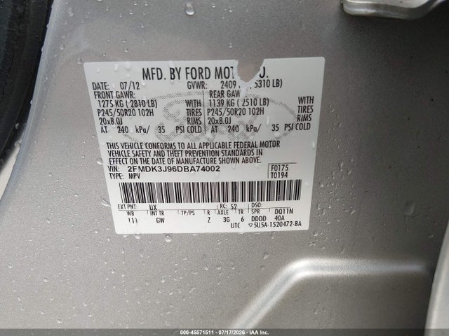 Продаж на аукціоні авто 2013 Ford Edge Sel, vin: 2FMDK3J96DBA74002, номер лоту: 45571511