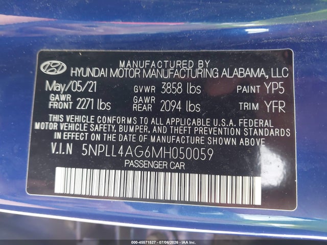 Продаж на аукціоні авто 2021 Hyundai Elantra Se, vin: 5NPLL4AG6MH050059, номер лоту: 45571527