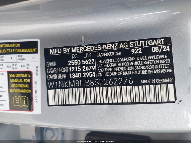 Aukcja sprzedaży 2025 Mercedes-benz Amg Glc 43 4matic, vin: W1NKM8HB8SF262276, numer aukcji: 45571529