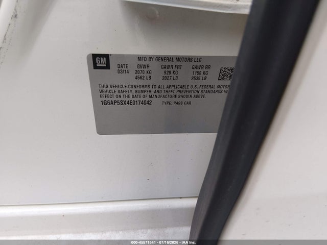 45571541 :رقم المزاد ، 1G6AP5SX4E0174042 vin ، 2014 Cadillac Cts Standard مزاد بيع