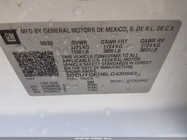 3GCUYGED6LG430663 Chevrolet Silverado 1500 4wd Short Bed Ltz