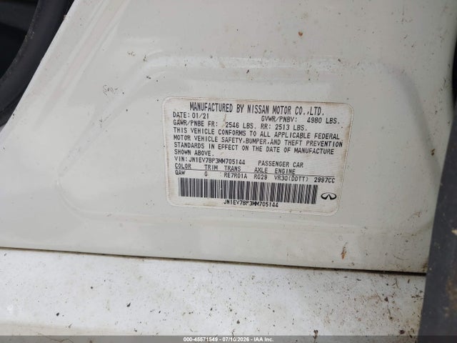 45571549 :رقم المزاد ، JN1EV7BP3MM705144 vin ، 2021 Infiniti Q50 Luxe مزاد بيع