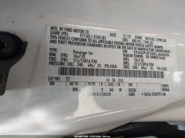 Ford FOCUS SE 2014 1FADP3F22EL224325 Image 9