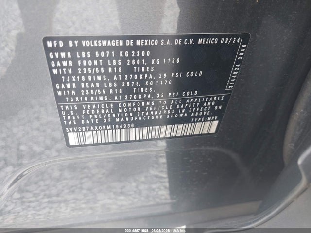 Продаж на аукціоні авто 2024 Volkswagen Tiguan 2.0t Se/2.0t Wolfsburg Edition, vin: 3VV2B7AX0RM194936, номер лоту: 45571608