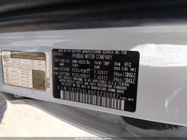 2014 Hyundai Santa Fe Sport 2.4l მანქანა იყიდება აუქციონზე, vin: 5XYZU3LB8EG230087, აუქციონის ნომერი: 45571640
