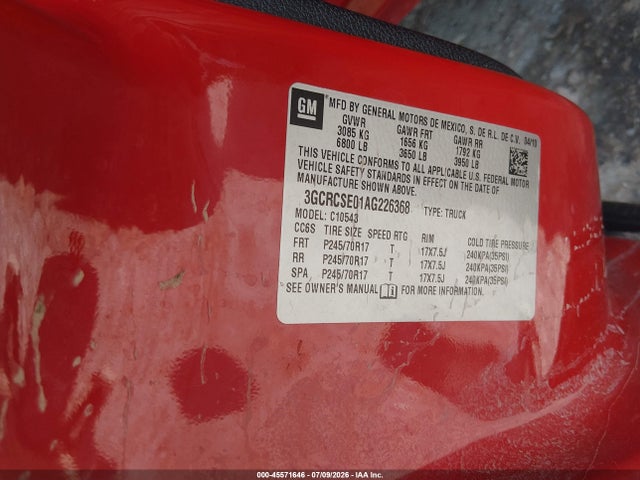 45571646 :رقم المزاد ، 3GCRCSE01AG226368 vin ، 2010 Chevrolet Silverado 1500 Lt مزاد بيع
