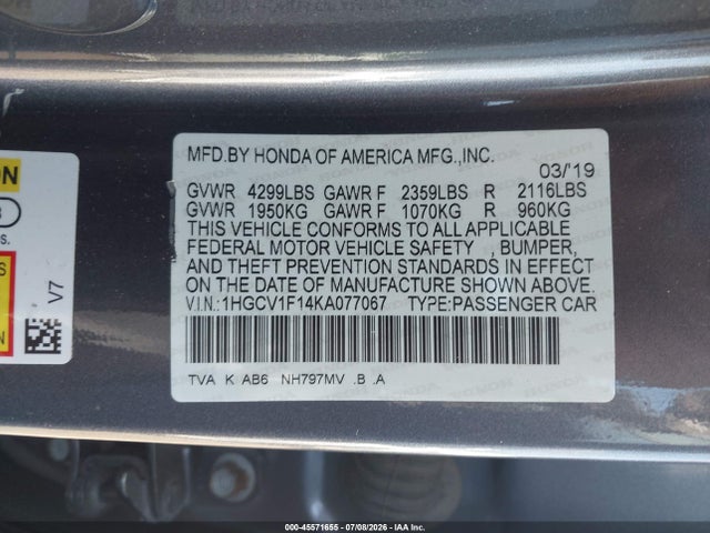 1HGCV1F14KA077067 Honda ACCORD LX