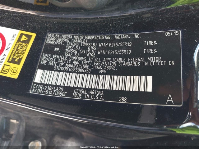 5TDYKRFH2FS089350 Toyota Highlander Limited V6