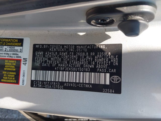 Auction sale of the 2011 Toyota Camry Le, vin: 4T1BF3EK5BU150163, lot number: 45571691
