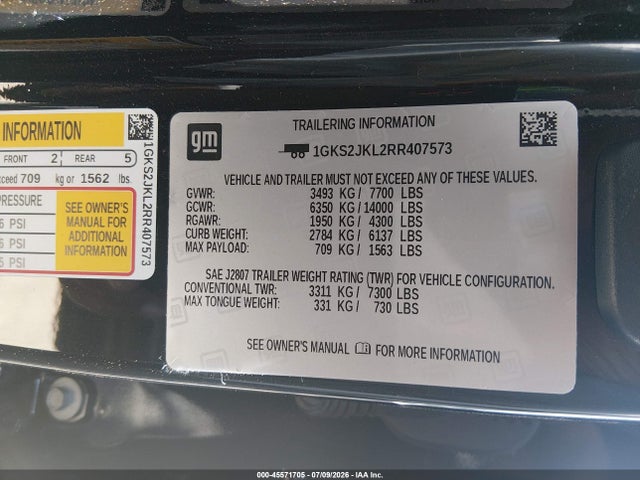 45571705 :رقم المزاد ، 1GKS2JKL2RR407573 vin ، 2024 Gmc Yukon Xl 4wd Denali مزاد بيع