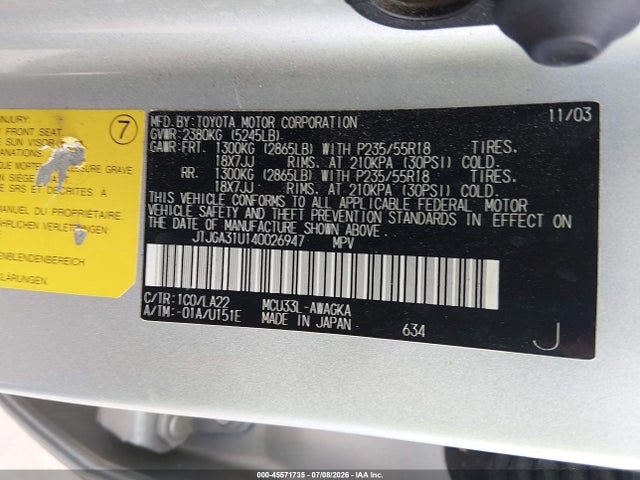 Auction sale of the 2004 Lexus Rx 330, vin: JTJGA31U140026947, lot number: 45571735