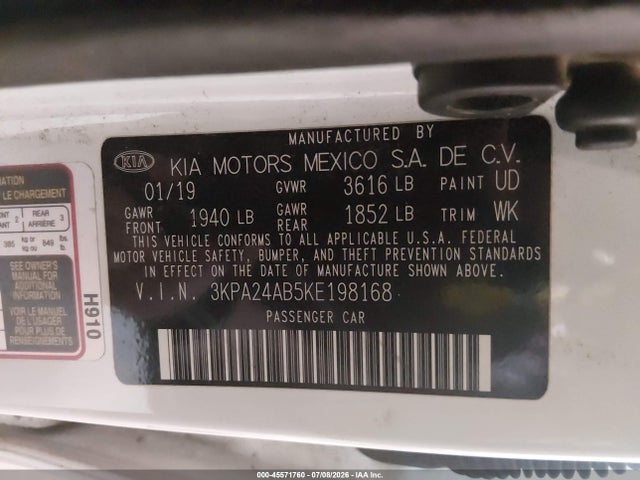 Продаж на аукціоні авто 2019 Kia Rio S, vin: 3KPA24AB5KE198168, номер лоту: 45571760