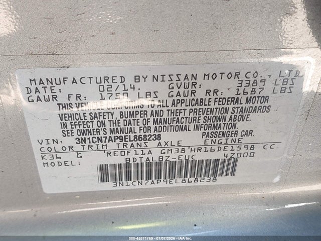 Nissan Versa 1.6 Sv 2014 3N1CN7AP9EL868238 Image 9