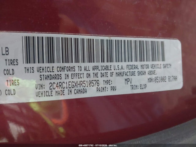 Продаж на аукціоні авто 2017 Chrysler Pacifica Touring-l Plus, vin: 2C4RC1EGXHR510576, номер лоту: 45571782