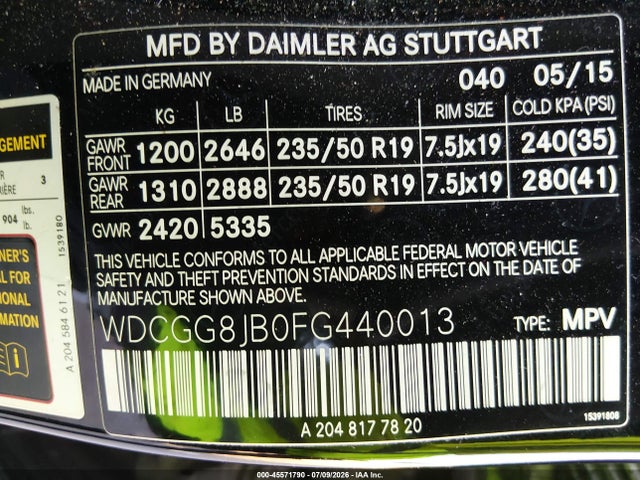 2015 Mercedes-benz Glk 350 4matic მანქანა იყიდება აუქციონზე, vin: WDCGG8JB0FG440013, აუქციონის ნომერი: 45571790