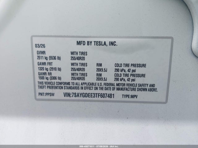 7SAYGDEE3TF607481 Tesla Model Y All-wheel Drive/long Range Launch Series/premium All-wheel Drive