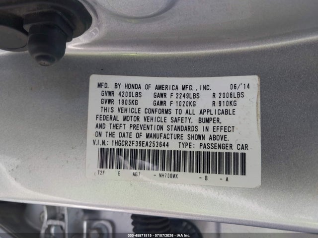 Honda ACCORD LX 2014 1HGCR2F39EA253644 Image 9