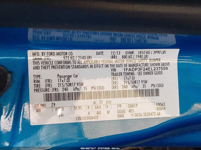 Ford FOCUS SE 2014 1FADP3F24EL237559 Image 9