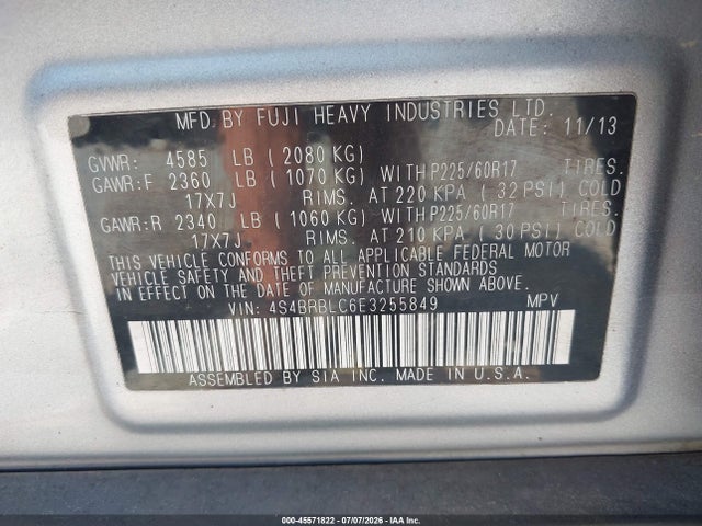 Subaru Outback 2.5i Limited 2014 4S4BRBLC6E3255849 Image 9