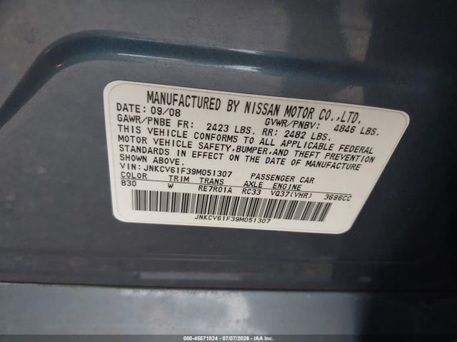 Aukcja sprzedaży 2009 Infiniti G37x, vin: JNKCV61F39M051307, numer aukcji: 45571824