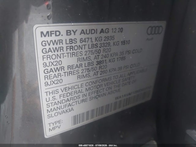 Продажа на аукционе авто 2021 Audi Q8 Premium 55 Tfsi Quattro Tiptronic, vin: WA1AVAF13MD022143, номер лота: 45571828