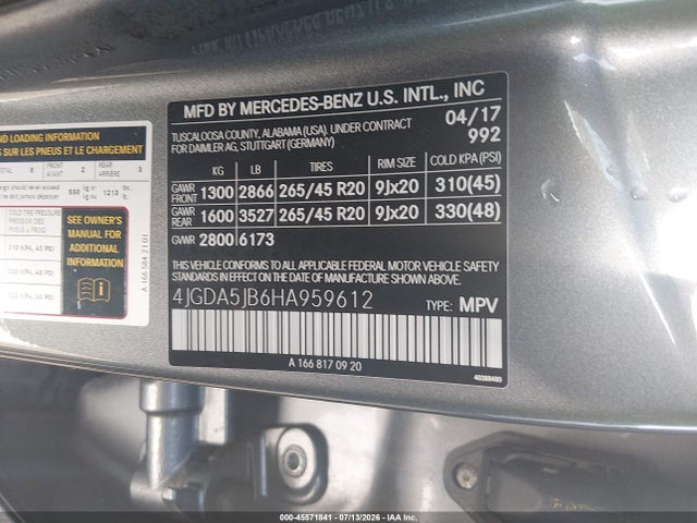 4JGDA5JB6HA959612 Mercedes-Benz GLE 350