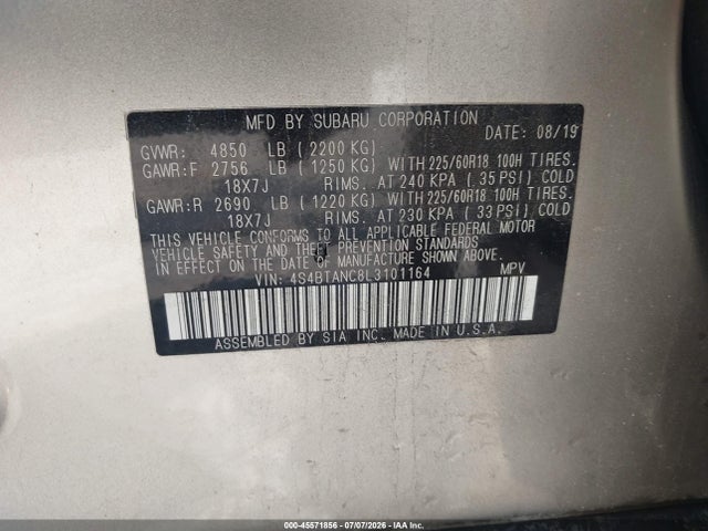 Subaru Outback Limited 2020 4S4BTANC8L3101164 Image 9