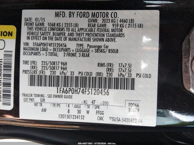 2015 Ford Fusion Se მანქანა იყიდება აუქციონზე, vin: 1FA6P0H74F5120456, აუქციონის ნომერი: 45571883