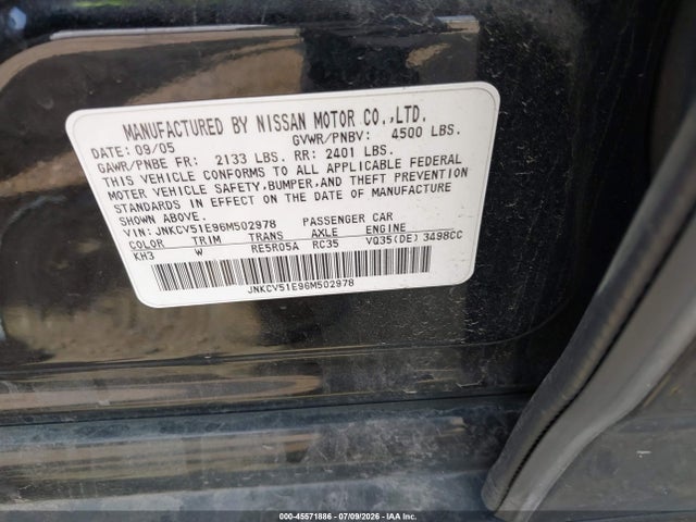 Продажа на аукционе авто 2006 Infiniti G35, vin: JNKCV51E96M502978, номер лота: 45571886