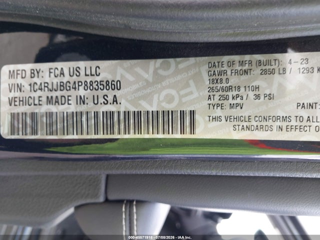 2023 Jeep Grand Cherokee L Limited 4x2 მანქანა იყიდება აუქციონზე, vin: 1C4RJJBG4P8835860, აუქციონის ნომერი: 45571918