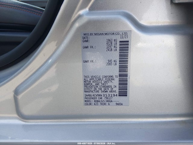 45571929 :رقم المزاد ، 1N4BL4CV9RN353194 vin ، 2024 Nissan Altima Sr Fwd مزاد بيع