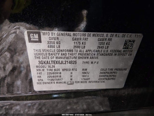 Aukcja sprzedaży 2018 Gmc Terrain Sle, vin: 3GKALTEX6JL214826, numer aukcji: 45571944
