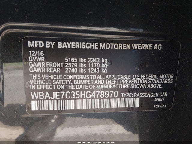 BMW 540i Xdrive 2017 WBAJE7C35HG478970 Image 9