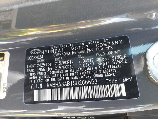 Auction sale of the 2025 Hyundai Kona Se, vin: KM8HA3AB1SU266653, lot number: 45571959