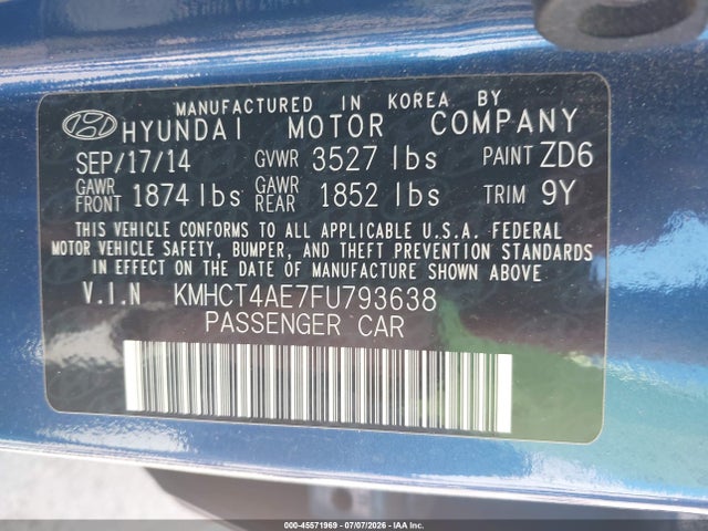Hyundai ACCENT GLS 2015 KMHCT4AE7FU793638 Image 9