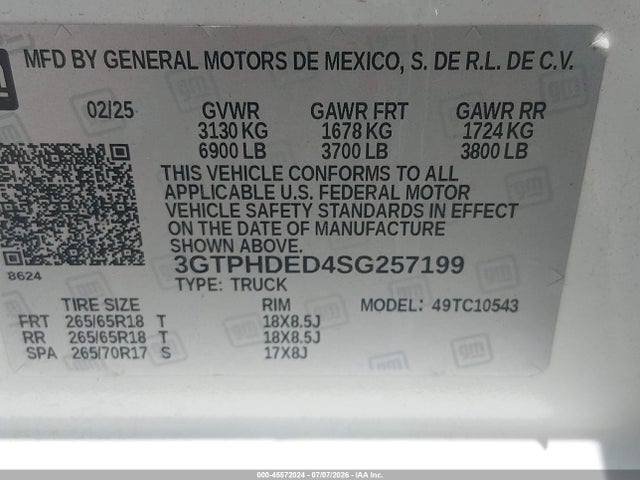 2025 Gmc Sierra 1500 2wd  Short Box Slt მანქანა იყიდება აუქციონზე, vin: 3GTPHDED4SG257199, აუქციონის ნომერი: 45572024