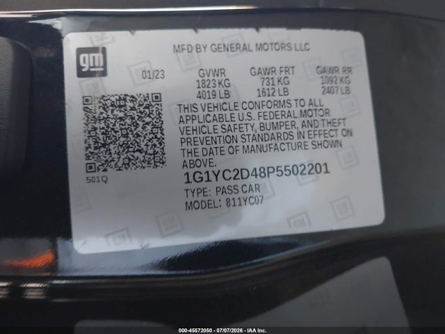 45572050 :رقم المزاد ، 1G1YC2D48P5502201 vin ، 2023 Chevrolet Corvette Stingray Rwd  3lt مزاد بيع