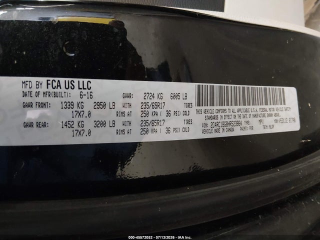 Auction sale of the 2017 Chrysler Pacifica Touring-l, vin: 2C4RC1BG8HR523864, lot number: 45572052