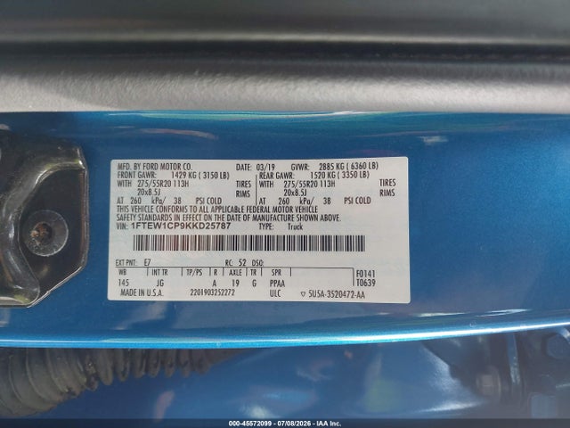 Продажа на аукционе авто 2019 Ford F-150 Xl, vin: 1FTEW1CP9KKD25787, номер лота: 45572099