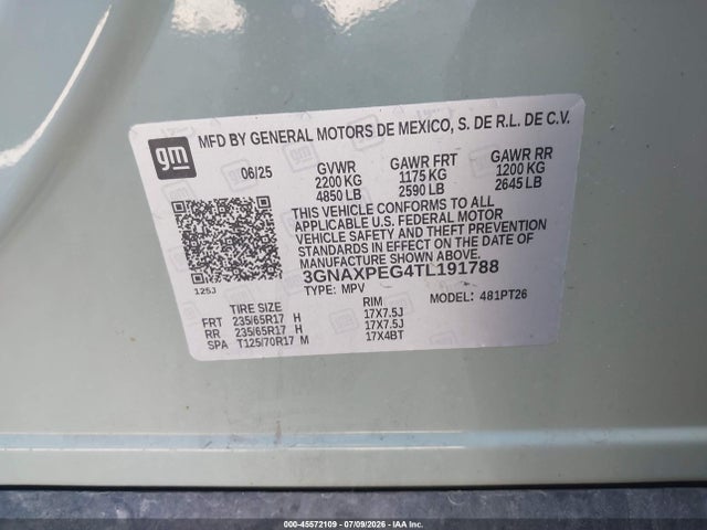 Продажа на аукционе авто 2026 Chevrolet Equinox Awd Lt, vin: 3GNAXPEG4TL191788, номер лота: 45572109
